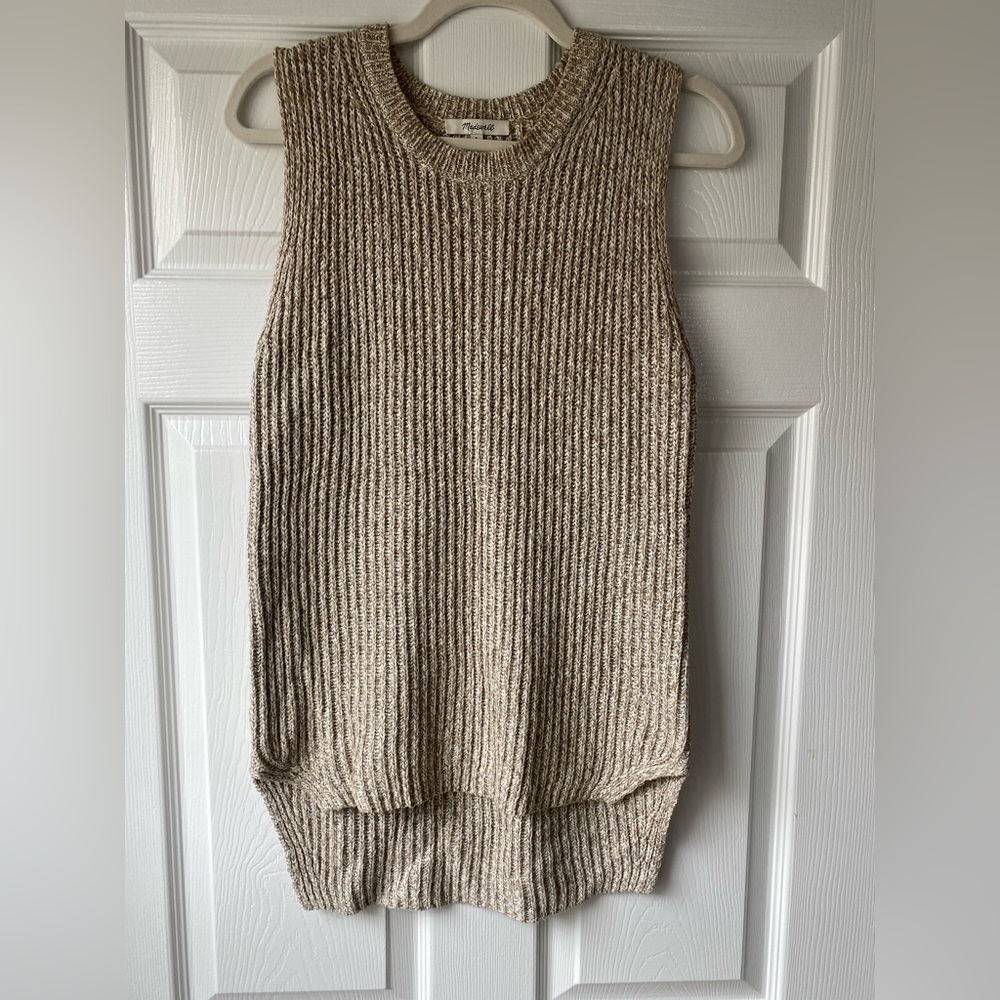 Madewell Cotton Knit Sleeveless Tunic Sweater Vest in Heather Beige